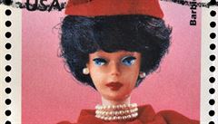 Panenka Barbie na potovní známce.