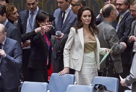 Angelina Jolie ped Radou bezpenosti OSN v New Yorku.