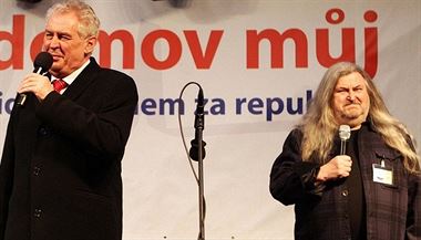 Prezident Miloš Zeman a jeho podporovatel František Ringo Čech.