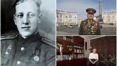 Veteráni Rudé armády tehdy a nyní. Dvaadevadesátiletý Nikolaj Mazanik z...