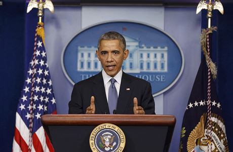 Americký prezident Barack Obama na tiskové konferenci.