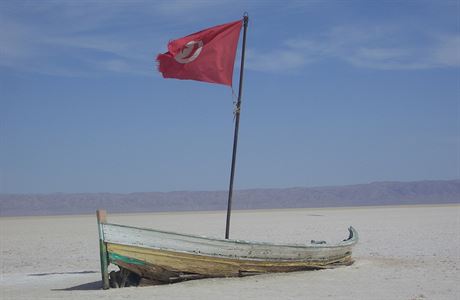 Loka na behu solného jezera Chott el Djerid.