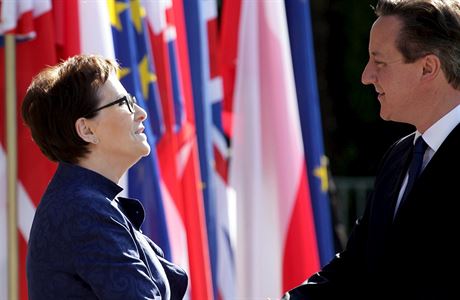 Polská premiérka Ewa Kopaczová vítá ve Varav svj britský protjkek Davida...