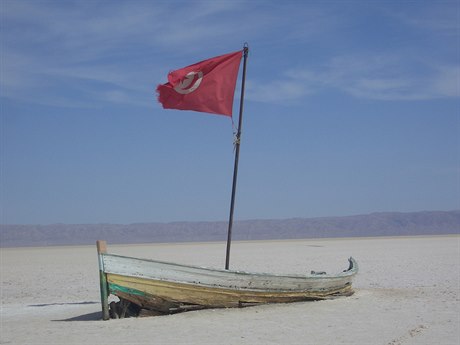 Loka na behu solného jezera Chott el Djerid.