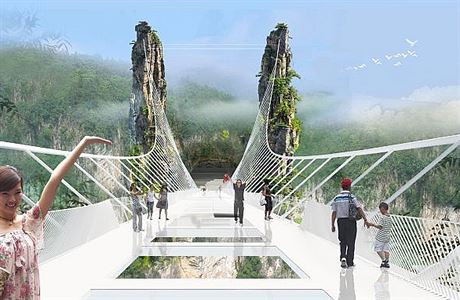 Dsivý pohled dolu. íané staví nejdelí sklenný most podle Avataru