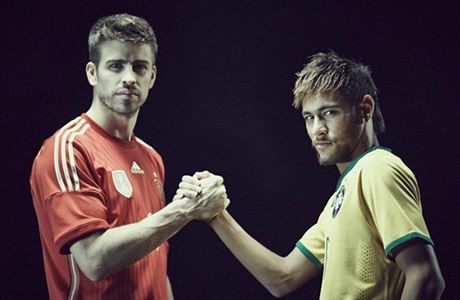 SYMBOL MRU. panl Gerard Piqu a Brazilec Neymar propaguj kampa Handshake...
