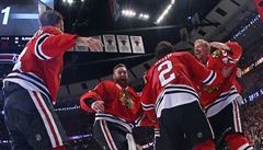 Hrái Chicaga Blackhawks se na led radují z titulu. Obránce Michal Rozsíval...