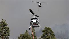 V kopcovitém zalesnném terénu pomáhají s haením vrtulníky.