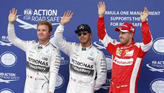 Zleva: Nico Rosberg, Lewis Hamilton, Sebastian Vettel.