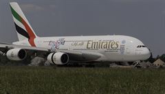Airbus A380 spolenosti Emirates v Praze 1. 7. 2015 u píleitosti pátého...