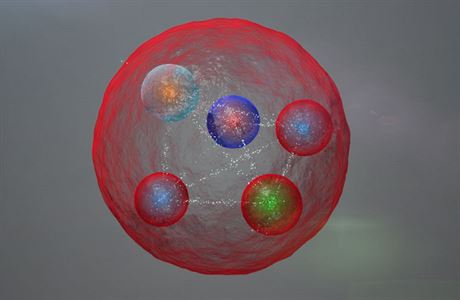 Ilustrace možného rozložení kvarků v pentakvarku, jak bylo objeveno v...