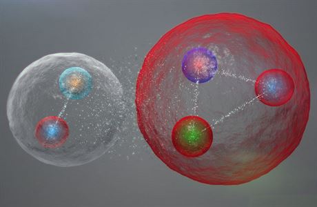 Ilustrace moného rozloení kvark v pentakvarku, jak bylo objeveno v...