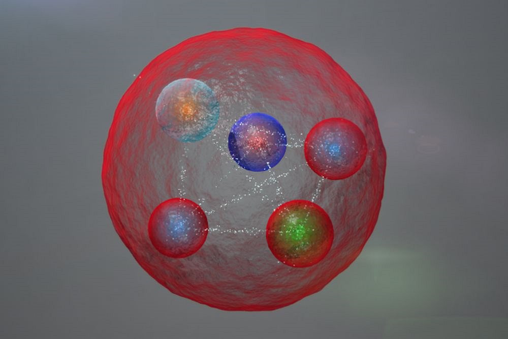 Ilustrace možného rozložení kvarků v pentakvarku, jak bylo objeveno v...