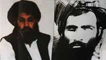 Portrty mrtvho vdce Talibanu mully Muhammada Umara (vpravo) a jeho nstupce...
