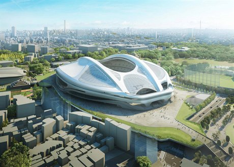 Centrální stadion v Tokiu dle návrhu od Zaha Hadid Architects pipomínal...
