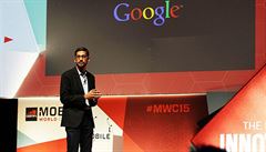 Sundar Pichai během letošního veletrhu mobilních technologií WMC v Barceloně.