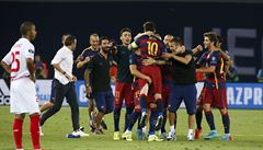 Radost hrá Barcelony bezprostedn po konci utkání.