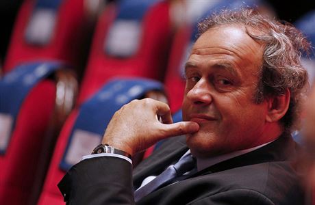 Prezident UEFA Michel Platini na losovn Evropsk ligy.