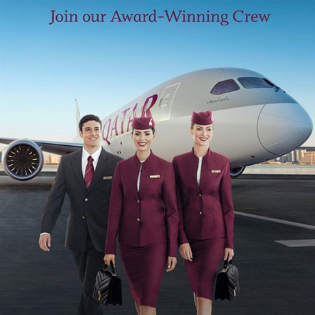 Náborová kampaň aerolinek Qatar Airways z loňského roku.