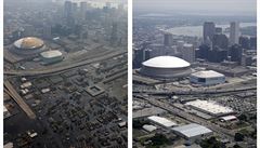 Pohled na centrum New Orleans v roce 2005 a 2015.