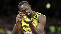 Usain Bolt ped rozbhem na trati 200 metr.