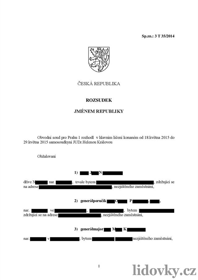 Rozsudek v kauze Jany Nagyové-Neasové v pípadu zneuití vojenského...