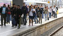 Migranti na nádraí v Mnichov.