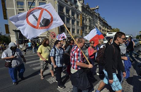 Demonstrace se konala v horn sti Vclavskho nmst.