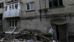 Poniený dm ve Slavjansku na východní Ukrajin