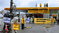 'Ruce pry od Arktidy'. Aktivisté Greenpeace protestovali na benzince Shell.