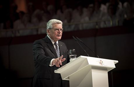 Spolkový prezident  Joachim Gauck pi projevu