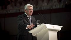 Prezident Nmecka Joachim Gauck pi projevu Frankfurtu nad Mohanem na oslavách...