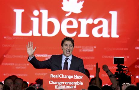 éf kanadských liberál Justin Trudeau pi svém projevu v Montrealu poté, co se...