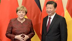 Nmecká kancléka Angela Merkelová a ínský prezident Si in-pching v Pekingu.