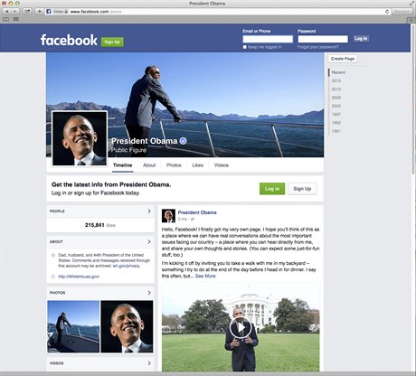 Facebookový profil Baracka Obamy.