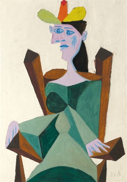 Fotogalerie: Pablo Picasso: Žena sedící na židli (1938). Odhadovaná cena:  25 až 35 milionu...