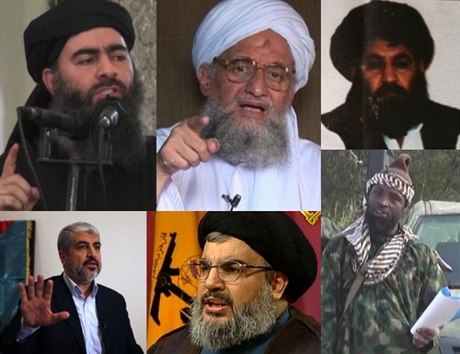 Vůdci nejbohatších teroristických organizací světa. (Zleva po směru hodinových...