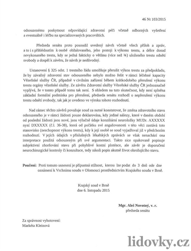 Usnesení ve vci proputní Romana Janouka ze 6. 11. 2015