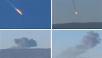 Kombinace snímků zachycujících sestřelený ruský letoun.
