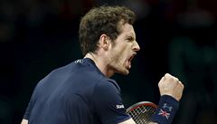 Andy Murray slaví vítzný úder ve finále Davis Cupu.