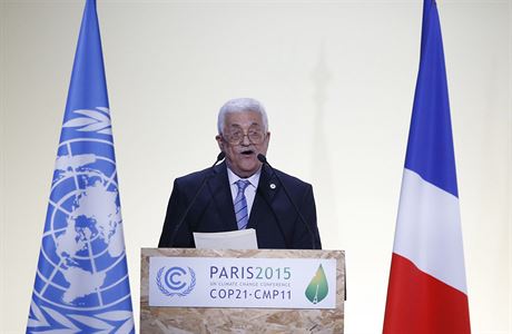 Palestinsk prezident Mahmoud Abbas na klimatick konferenci OSN v Pai.