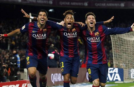 Smrtící trio barcelonských útoník: Suárez, Neymar a Messi.