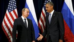Ameriský prezident Barack Obama podává ruku ruskému prezidentovi Vladimirovi...