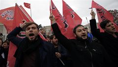lenové proislámské skupiny demonstrují v Istanbulu proti Rusku a za solidaritu...