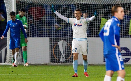 JE ROZHODNUTO. Lucas Ocampos z Marseille oslavuje čtvrtý gól v liberecké síti.