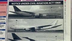 Malajské mezinárodní letit v Kuala Lumpuru vyzvalo majitele tí boeing 747,...