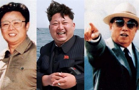 Severokorejtí diktátoi. Zleva otec Kim ong-il, vnuk Kim ong-un a dd Kim...