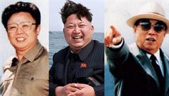 Severokorejtí diktátoi. Zleva otec Kim ong-il, vnuk Kim ong-un a dd Kim...