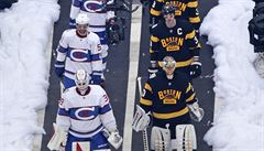 Hrái Montrealu a Bostonu nastupují na hrací plochu.