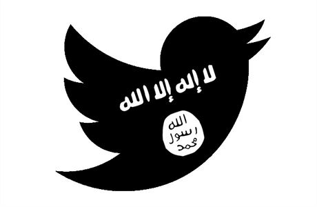 Logo Twitteru kombinovan s vlajkou Islmskho sttu, kter pouvaj jeho...
